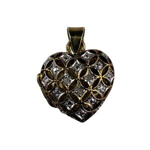 Heart Shaped 925 Sterling Silver Gold Tone Filigree Locket Pendant Adorned